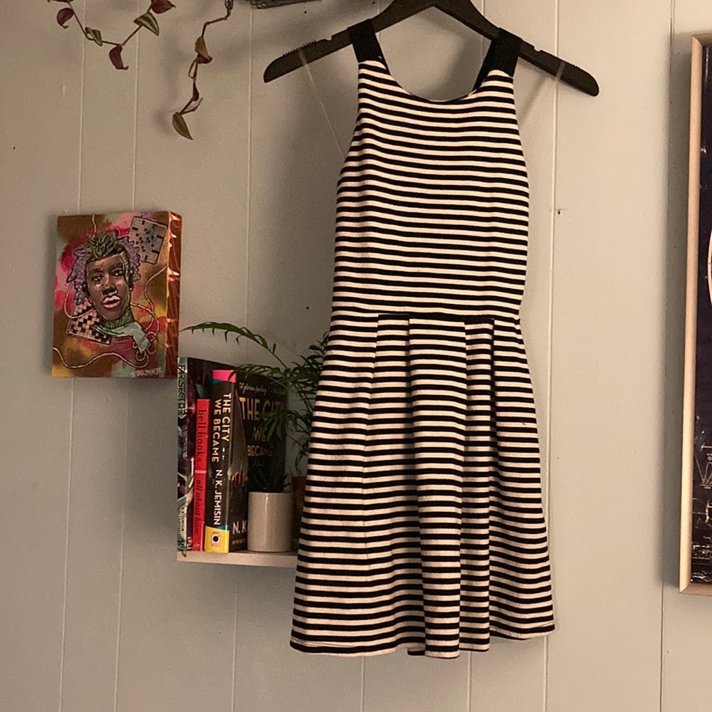 Cross Back Striped Mini Dress